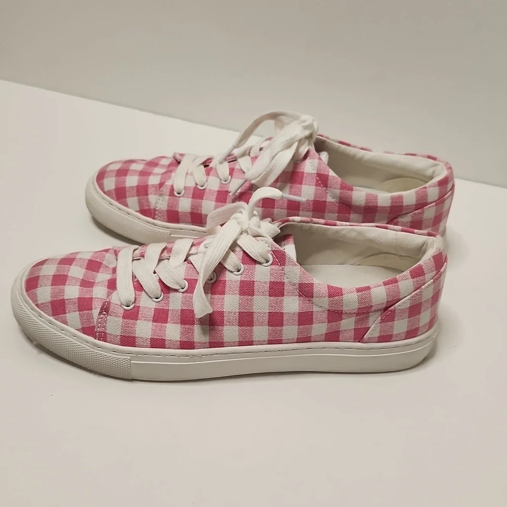 J.CREW Women's Pink and White Gingham Lace-Up 